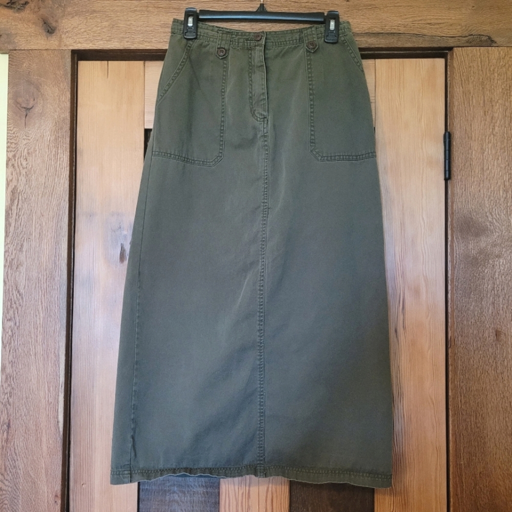 White Stag Dark Olive Army Green Straight Pencil Skirt Cotton Twill Utility - 10